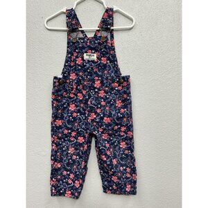 OshKosh B’Gosh Floral Bib Overalls Navy Pink Girls 9 Month Cotton Country